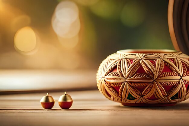 Two balls with a golden ball and two balls on a table