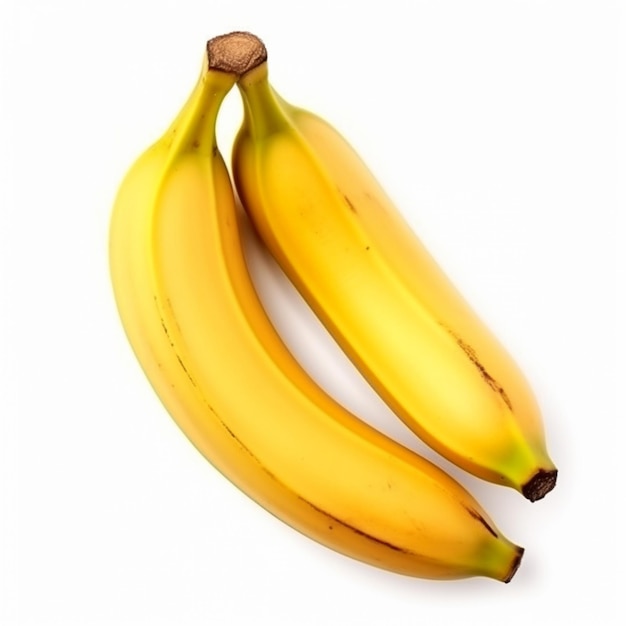 Two bananas are laying on a white background.