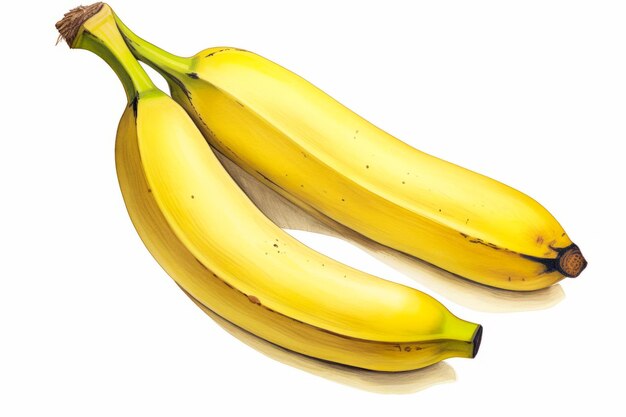 Two bananas are sitting next to each other on white surface Generative AI