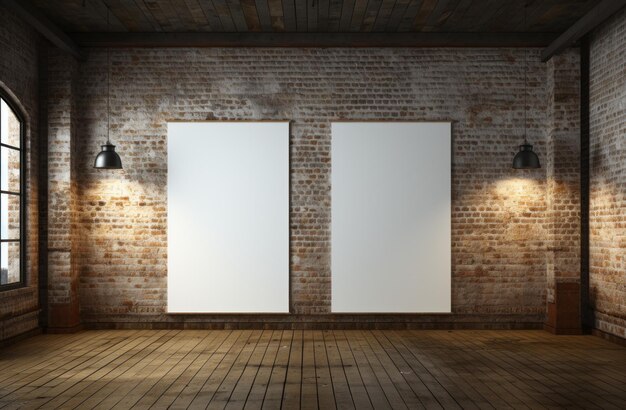 two banner stands in a room in the background