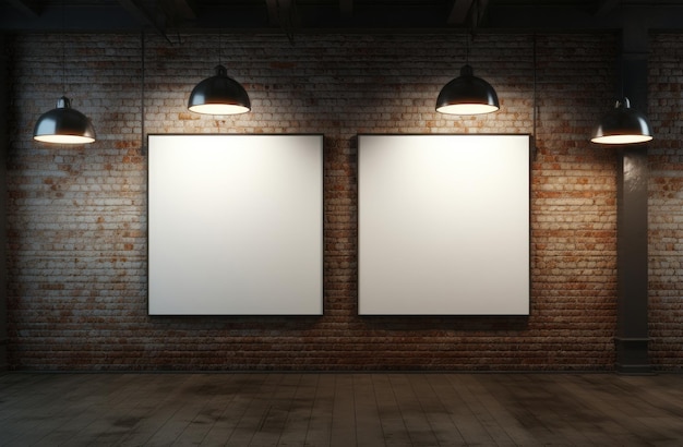 two banner stands in a room in the background