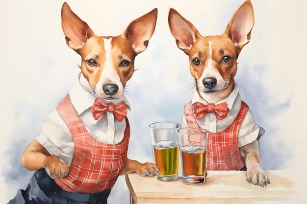 Photo two basenji dogs with a glass of beer illustration