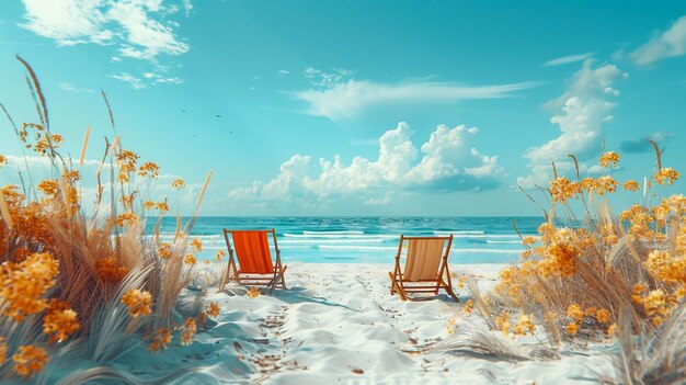 Foto due sedie da spiaggia sulla sabbia di fronte all'oceano