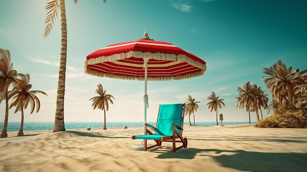 Two beach chairs under an umbrella on a beach