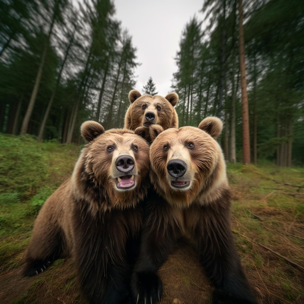 Foto due orsi sono in piedi nel bosco generativo ai