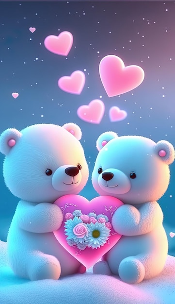 two bears with flowers and a heart that says " love ".