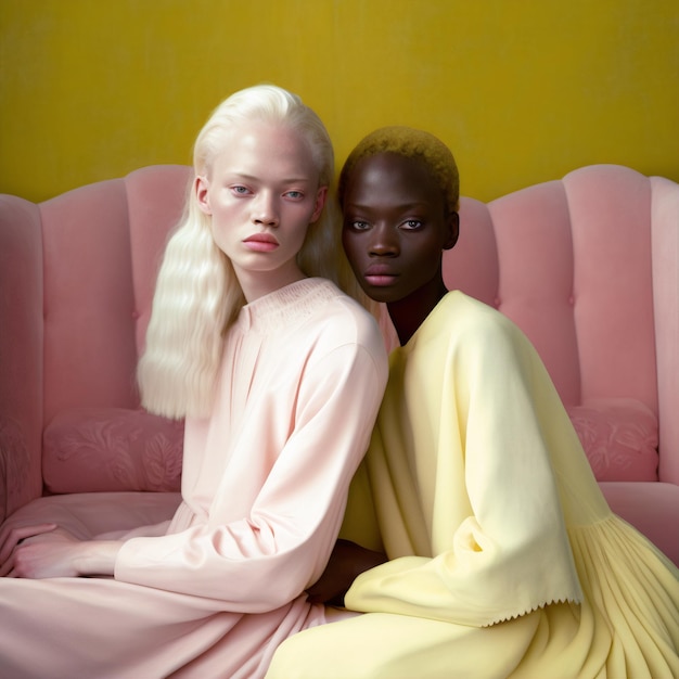 A two beautiful albino model with pastel colors