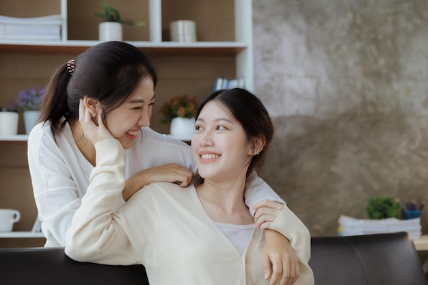 Two beautiful Asian women in a homosexual relationship queer gay couple advocating sexual independence and pride in LGBTQ Lgbt and love relationship Supporters of the LGBT community