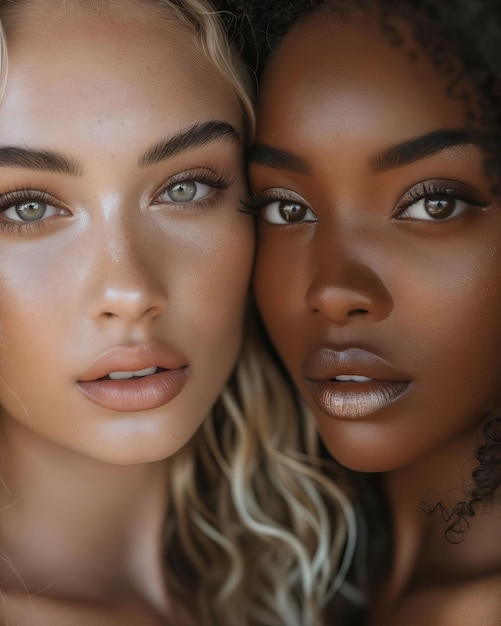 Two beautiful black women with long curly hair