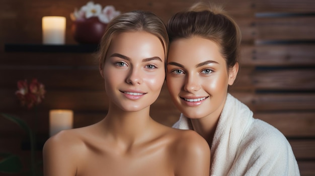 Two beautiful girls in spa salon