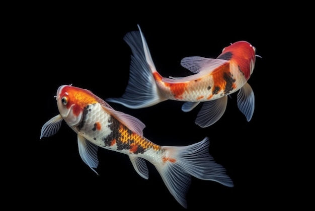 검은 배경 생성 인공 지능에 고립 된 두 개의 아름다운 잉어 물고기