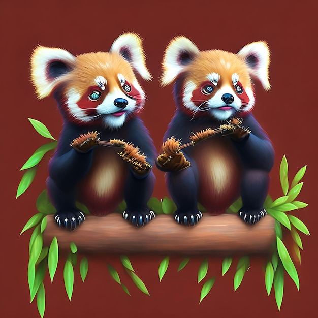 Photo two beautiful red pandas together on the branch generate ai