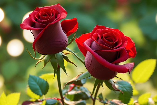 Photo two beautiful red roses