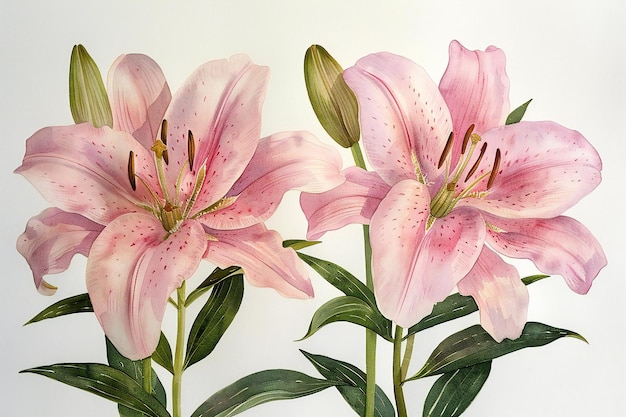 Two beautiful watercolor pink lily illustrations
