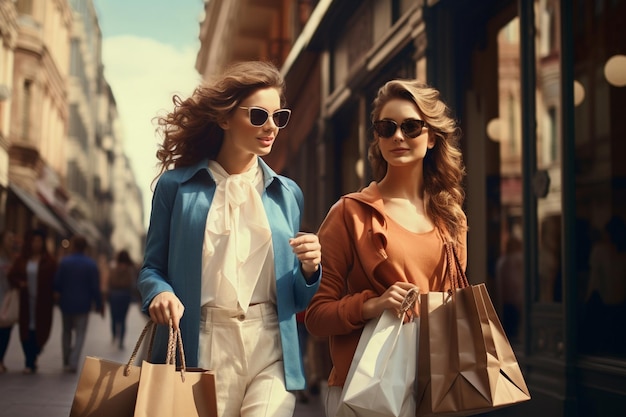 two beautiful women shopping in town