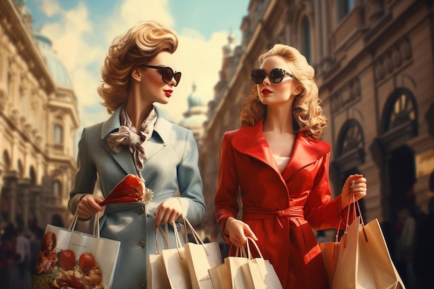 two beautiful women shopping in town