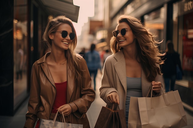Two Beautiful Women Shopping in Town