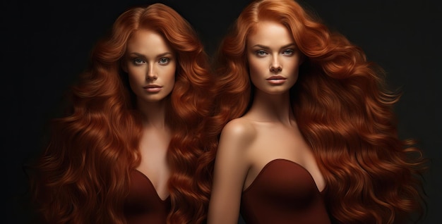 Two Beautiful Women with Long Red Curly Hair