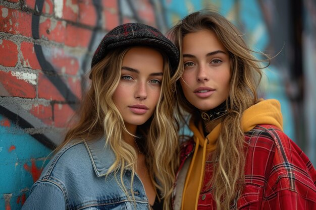 Two beautiful young women posing together