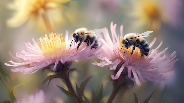 Two bee - eaters on a flower