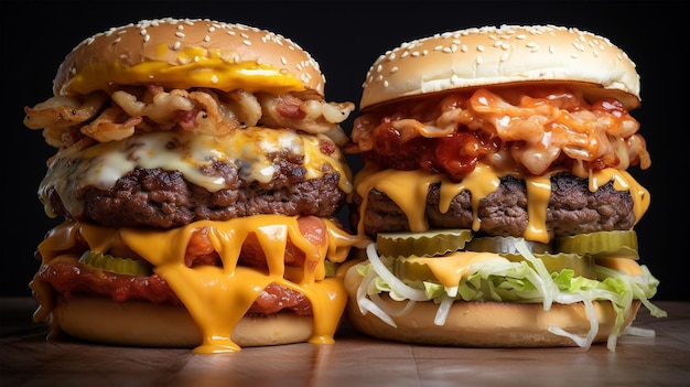 Two beef burgers with cheese