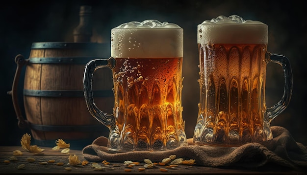 Two beer mugs with the word beer on them