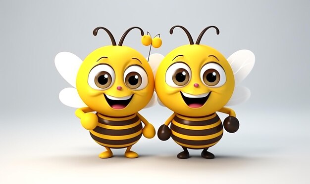 2匹のミツバチが隣に立っており1匹は顔に笑顔を浮かべています
