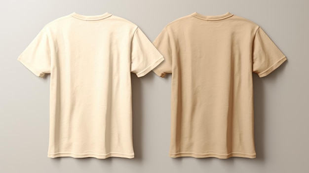 Two beige tshirts one size on a one color background mock up blank for creating promotional products with prints and logo