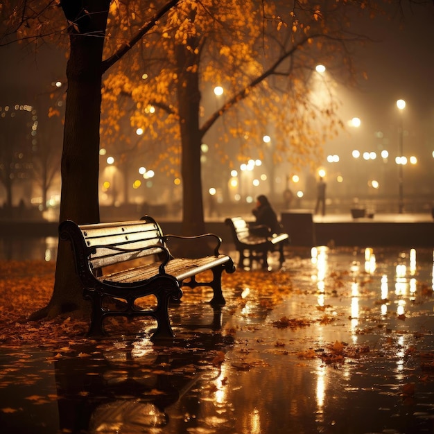 Two benches in the rain