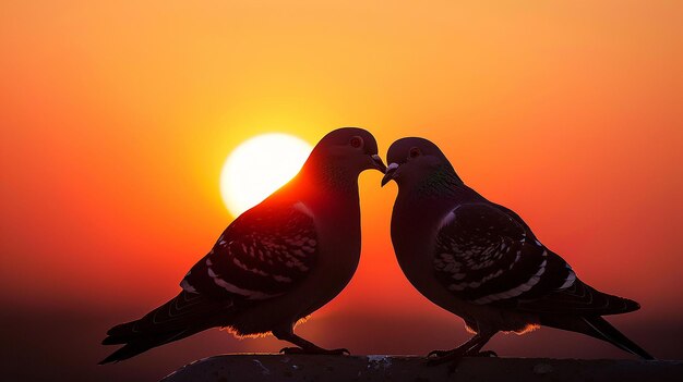 Photo two birds are facing each other and one has a heart on its face