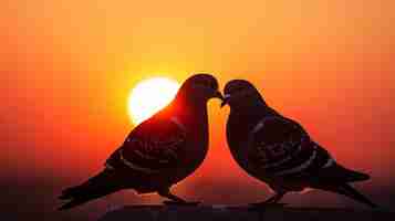 Photo two birds are facing each other and one has a heart on its face