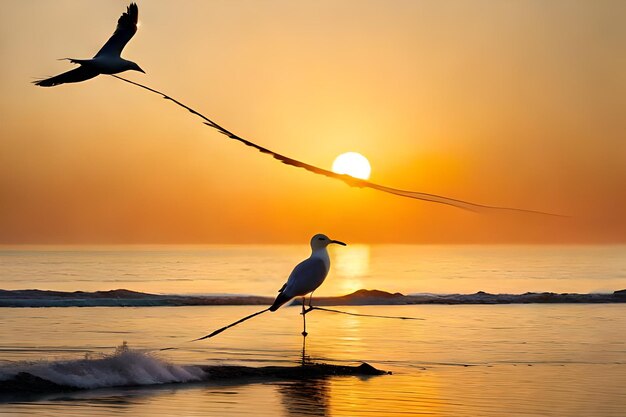 Premium AI Image | two birds are flying in the sky and one is flying a