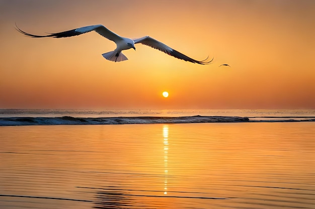Premium AI Image | two birds flying in the sky over the ocean.