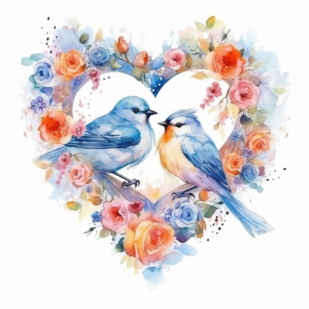 Two birds in a heart shape with a heart shaped frame