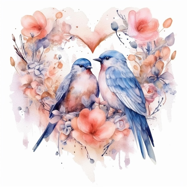 Две птицы в форме сердца