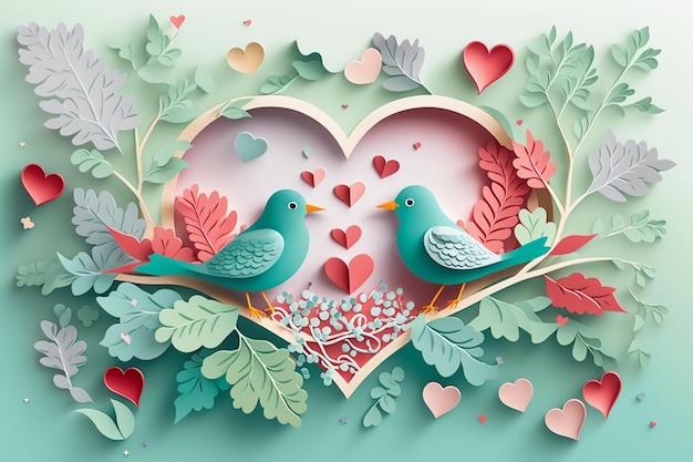 Two birds on a heart shaped paper cutout