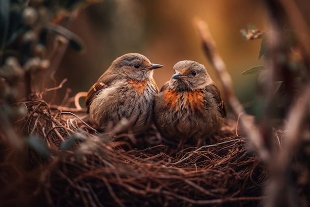 Photo two birds in a nest with the word love on the front