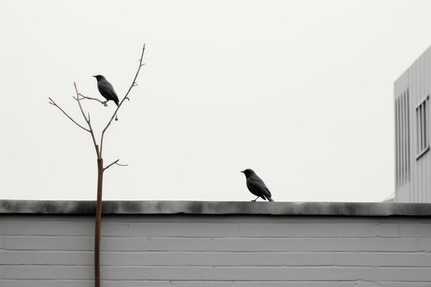 two birds perched on the edge of a building