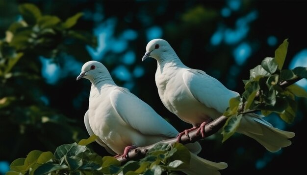 Two birds perching on branch looking out at freedom generative AI