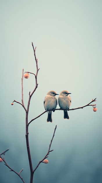 two birds sitting on a branch of a tree