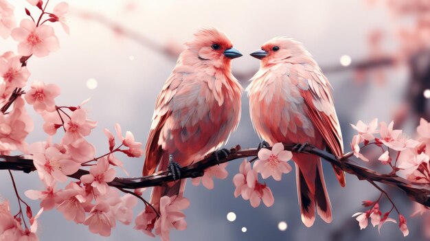 Two birds standing together in the snow Generative AI