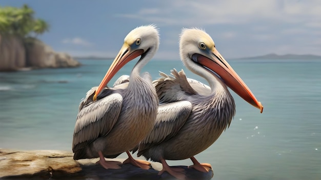 Photo two birds with long beaks are standing next to each other