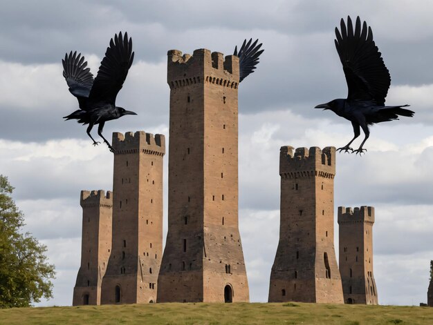 Two black birds flying