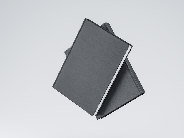 Photo two black blank book mockup with textured cover 3d rendering