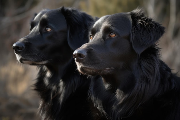 野原にいる2匹の黒い犬