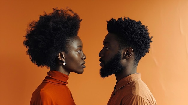 Photo two black people looking at each other