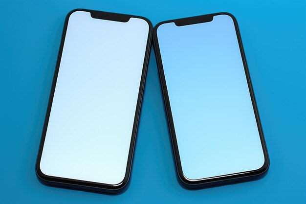 Photo two black smartphones on blue surface
