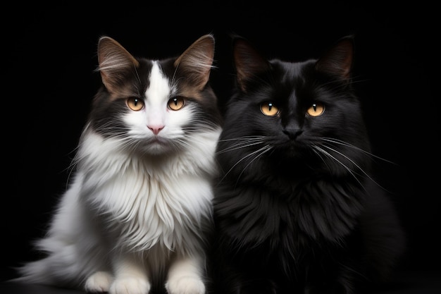 Two black and white cats sitting together