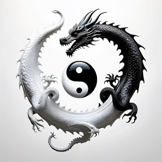 Две черно-белые скульптуры дракона в круге