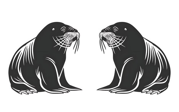 Photo two black and white images of a seal and a seal